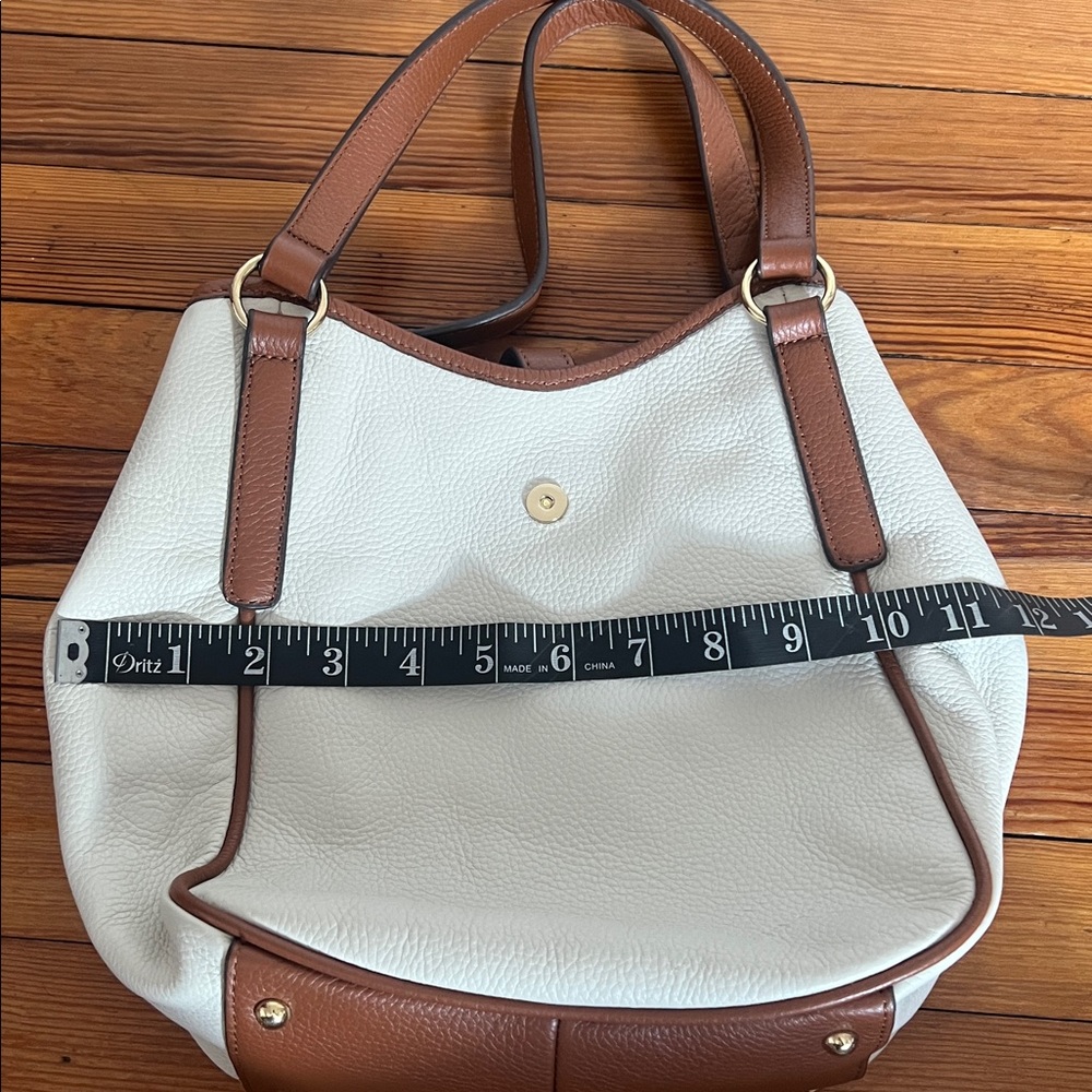 Vintage Tommy Hilfiger Pebbled Leather Tote Cream Cognac Preppy Y2K - Picture 9 of 10